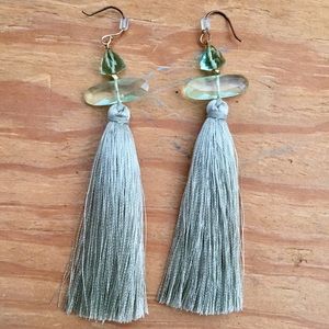 Anthropologie Light Green Tassel Drop Earrings